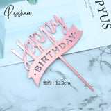 10Pcs/Bag Happy Birthday Cake Topper Gold Silver Acrylic Kids Party Supplies Decorations Baby