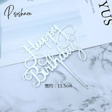 10Pcs/Bag Happy Birthday Cake Topper Gold Silver Acrylic Kids Party Supplies Decorations Baby