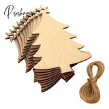 10Pcs Wooden Tree Embellishments Wood Christmas Blanks With Twines For Diy Craft Card Decor