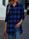 Long Sleeve Plaid Print Classic Shirt, Casual Button Front, Women's Clothing