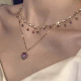 Elegant Double Layered Heart Pendant Necklace for Women, Other Material, Chic Clavicle Chain Jewelry, No Power Required