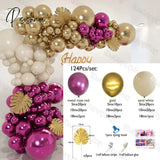 124Pcs Red Gold Sand White Balloons Arch Garland Kit Metal Plam Leaves Diy Balloon Valentine’s