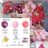 124Pcs Red Gold Sand White Balloons Arch Garland Kit Metal Plam Leaves Diy Balloon Valentine’s