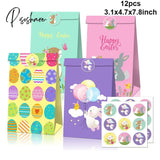 12Pcs Easter Gift Bags With Stickers Cute Rabbit Food Cookies Packaging Candy Kraft Paper Boxes