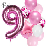 12Pcs/Lot Girl Birthday Balloons Set Pink 1 2 3 4 5 6 7 8 9 40Inch Number Foil Balloon For 1St 2Nd