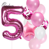 12Pcs/Lot Girl Birthday Balloons Set Pink 1 2 3 4 5 6 7 8 9 40Inch Number Foil Balloon For 1St 2Nd