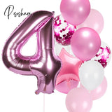 12Pcs/Lot Girl Birthday Balloons Set Pink 1 2 3 4 5 6 7 8 9 40Inch Number Foil Balloon For 1St 2Nd