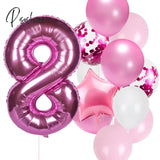 12Pcs/Lot Girl Birthday Balloons Set Pink 1 2 3 4 5 6 7 8 9 40Inch Number Foil Balloon For 1St 2Nd