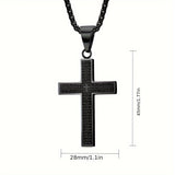 1pc Multi-color Men's Titanium Steel Carved Cross Pendant Necklace, Men's And Women's Stainless Steel Cross Pendant