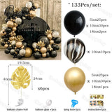 133Pcs Black Gold Balloon Garland Arch Chrome Balloons Kit Plam Leaves For Xmas New Year 2023