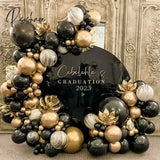 133Pcs Black Gold Balloon Garland Arch Chrome Balloons Kit Plam Leaves For Xmas New Year 2023