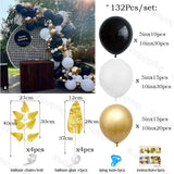 133Pcs Black Gold Balloon Garland Arch Chrome Balloons Kit Plam Leaves For Xmas New Year 2023