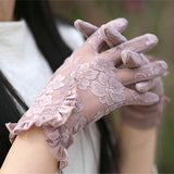 [Lace Gloves] Thin Lace Women's Elegant Gloves - Breathable Touch Screen Sunscreen Short Driving Gloves