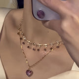 Elegant Double Layered Heart Pendant Necklace for Women, Other Material, Chic Clavicle Chain Jewelry, No Power Required