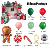 145Pcs Christmas Green Balloon Garland Kit Cane Gingerbread Man Foil Wedding Decoration New Year