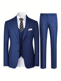 3-Piece Mens Solid Color Suit Set - Classic Lapel Blazer Jacket, Vest, and Pants - Perfect for Wedding Banquet, Business Casual Events, and Formal Occasions - High-Quality Polyester Blend, Regular Fit, and Multiple Pockets