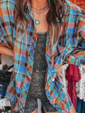 Long Sleeve Plaid Patched Pocket Elegant Shirt for Spring & Fall, Women's Button Front Clothing