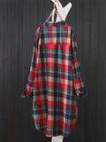 Long Sleeve Plaid Print Button Front Casual Shirt for Spring & Fall, Women's High-low Blouse