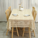 Pastoral Style Four Leaf Flower Polyester Tablecloth - 1pc Vintage Crochet Tassel Square Table Cover - Machine Made Woven Decor for Wedding, Family Gathering, Christmas, Long Table & Dressing Table Decoration