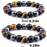 1pc Men's Vogue Magnetic Hematite Tiger Eye Stone Obsidian Bracelet, Women Men's Triple Protection Stainless Steel Bracelet, Father's Day Gift