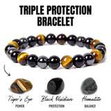 1pc Men's Vogue Magnetic Hematite Tiger Eye Stone Obsidian Bracelet, Women Men's Triple Protection Stainless Steel Bracelet, Father's Day Gift