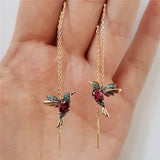 1pair Creative Fashion Shining Exquisite Cute Long Chain Hummingbird Animal Threader Earrings, Elegant Ear Lines, Birthday Party Jewelry Anniversary Gift