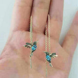 1pair Creative Fashion Shining Exquisite Cute Long Chain Hummingbird Animal Threader Earrings, Elegant Ear Lines, Birthday Party Jewelry Anniversary Gift