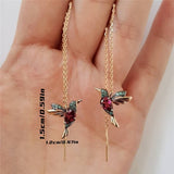 1pair Creative Fashion Shining Exquisite Cute Long Chain Hummingbird Animal Threader Earrings, Elegant Ear Lines, Birthday Party Jewelry Anniversary Gift