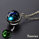 1pc 12 Constellation Necklace, Starry Sky Luminous Glass Ball Pendant Necklace, For Men Women, father's day gift