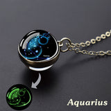 1pc 12 Constellation Necklace, Starry Sky Luminous Glass Ball Pendant Necklace, For Men Women, father's day gift