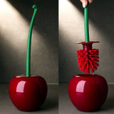 [14.9" Long Cherry-Shaped Brush Set] 1pc Cherry-Shaped Toilet Brush Set with Green Handle - Durable ABS Plastic, Red Bathroom Cleaning Brush with Holder, 14.9" Long, Lightweight Design