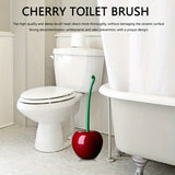 [14.9" Long Cherry-Shaped Brush Set] 1pc Cherry-Shaped Toilet Brush Set with Green Handle - Durable ABS Plastic, Red Bathroom Cleaning Brush with Holder, 14.9" Long, Lightweight Design