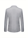 2 Pieces Men's Slim Fit Solid Color 2-Button Lapel Business Suit Set with Decorative Handkerchief Pocket and Suit Trousers for Formal Events
