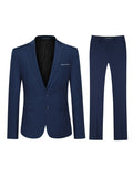 2 Pieces Men's Slim Fit Solid Color 2-Button Lapel Business Suit Set with Decorative Handkerchief Pocket and Suit Trousers for Formal Events