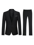 2 Pieces Men's Slim Fit Solid Color 2-Button Lapel Business Suit Set with Decorative Handkerchief Pocket and Suit Trousers for Formal Events
