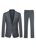 2 Pieces Men's Slim Fit Solid Color 2-Button Lapel Business Suit Set with Decorative Handkerchief Pocket and Suit Trousers for Formal Events