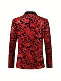 Men's Luxurious Floral Pattern Sequined Blazer Jacket - Elegant Party Wear for Formal Events - Golden and Black, Stylish, Comfortable, and Versatile