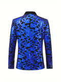 Men's Luxurious Floral Pattern Sequined Blazer Jacket - Elegant Party Wear for Formal Events - Golden and Black, Stylish, Comfortable, and Versatile