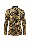 Men's Luxurious Floral Pattern Sequined Blazer Jacket - Elegant Party Wear for Formal Events - Golden and Black, Stylish, Comfortable, and Versatile