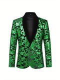 Men's Luxurious Floral Pattern Sequined Blazer Jacket - Elegant Party Wear for Formal Events - Golden and Black, Stylish, Comfortable, and Versatile