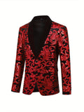 Men's Luxurious Floral Pattern Sequined Blazer Jacket - Elegant Party Wear for Formal Events - Golden and Black, Stylish, Comfortable, and Versatile