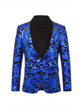 Men's Luxurious Floral Pattern Sequined Blazer Jacket - Elegant Party Wear for Formal Events - Golden and Black, Stylish, Comfortable, and Versatile