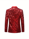 Glamorous Mens Sequin Blazer Jacket - Fashion-Forward Casual Party Coat with Sparkling Detailing, Red Elegant Outerwear for a Dashing Look, Comfort Fit and Refined Shank Buttons