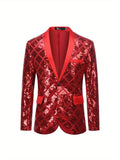 Glamorous Mens Sequin Blazer Jacket - Fashion-Forward Casual Party Coat with Sparkling Detailing, Red Elegant Outerwear for a Dashing Look, Comfort Fit and Refined Shank Buttons