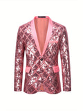 Glamorous Mens Sequin Blazer Jacket - Fashion-Forward Casual Party Coat with Sparkling Detailing, Red Elegant Outerwear for a Dashing Look, Comfort Fit and Refined Shank Buttons