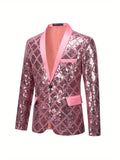 Glamorous Mens Sequin Blazer Jacket - Fashion-Forward Casual Party Coat with Sparkling Detailing, Red Elegant Outerwear for a Dashing Look, Comfort Fit and Refined Shank Buttons