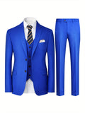 3-Piece Mens Solid Color Suit Set - Classic Lapel Blazer Jacket, Vest, and Pants - Perfect for Wedding Banquet, Business Casual Events, and Formal Occasions - High-Quality Polyester Blend, Regular Fit, and Multiple Pockets