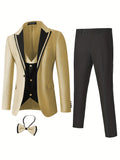 Elegant All-Season Men's Tuxedo - 3-Piece Suit with Peak Lapels, Machine-Washable, Perfect for Weddings & Business Events