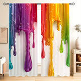 2pcs Set Rainbow Drip Print Curtains - Digital Printed, Polyester, Light-Blocking, Machine Washable, Rod Pocket Design for Living Room, Kitchen, Bedroom & Dining Area Decor, for Return School