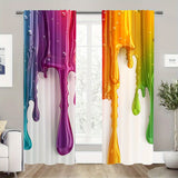 2pcs Set Rainbow Drip Print Curtains - Digital Printed, Polyester, Light-Blocking, Machine Washable, Rod Pocket Design for Living Room, Kitchen, Bedroom & Dining Area Decor, for Return School